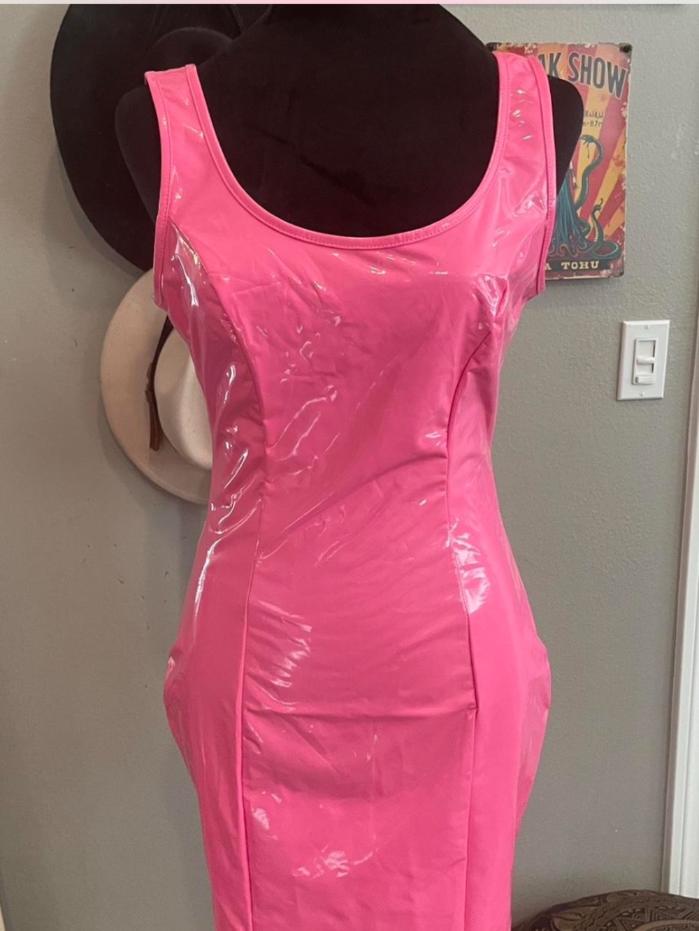 Pink Patent Vinyl Mini Skirt S